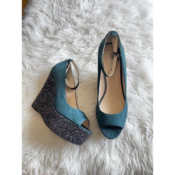 Boutique 9 Women’s Size 10 Sparkle platform Wedge Shoes Peep toe Heels - Picture 1 of 11